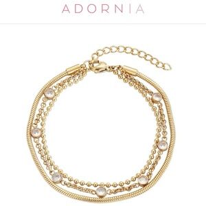 Adornia 18k Gold Plated Layered Crystal 3-Chain Bracelet Tarnish Resistant